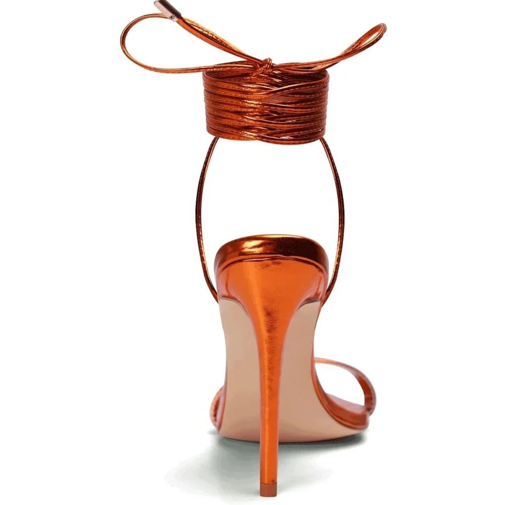 Women Strappy High Heel 4" Size 8 Metallic Orange Stiletto Sandals Gladiator - Picture 7 of 11